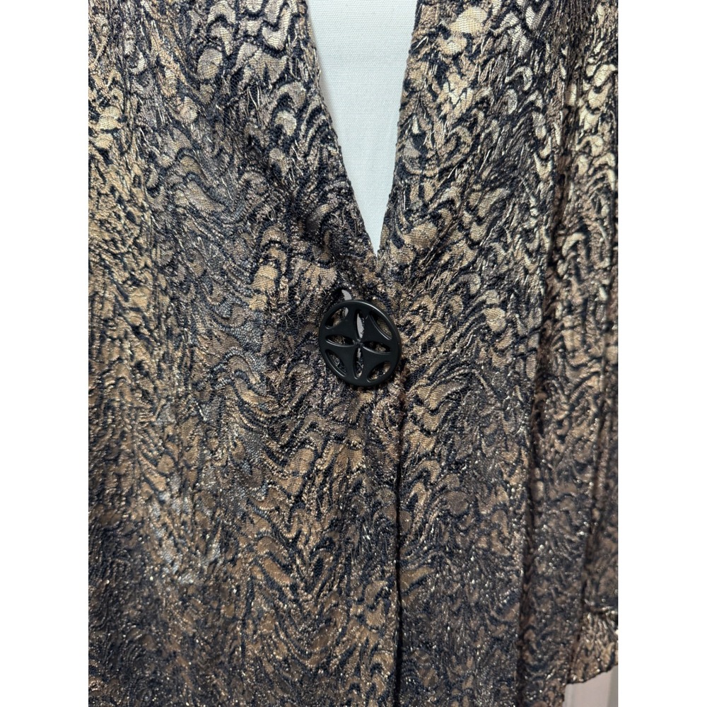 Ali Miles Metallic Gold Black Lace Cardigan Jacket 2X Gold Excellent Art To Wear - Picture 3 of 8